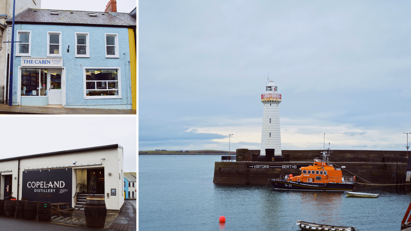 Donaghadee Lighthouse, Copeland Distillery and The cabin